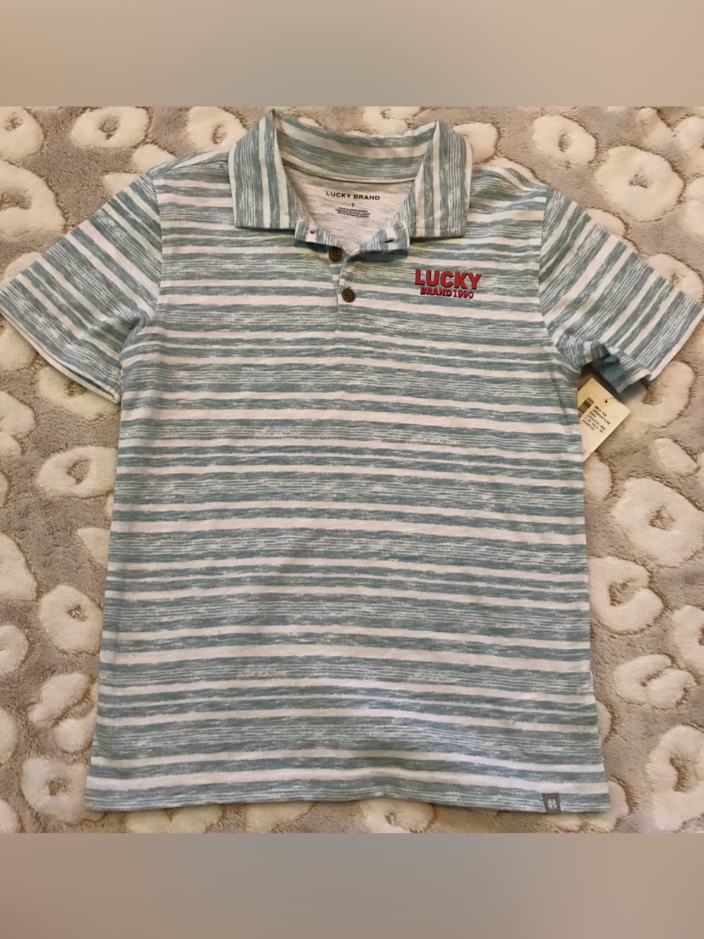 Lucky Brand Boys' Teal and White Striped Polo